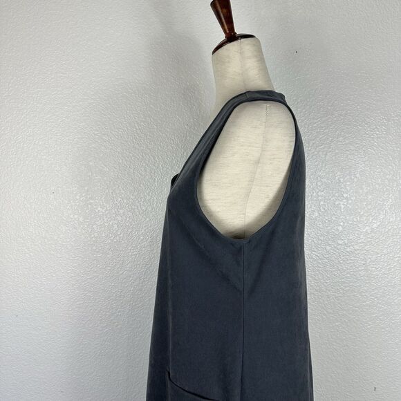 LL Bean Midi Dress Women Size 8 Petite Gray Faux Suede Soft Minimalist v-Neck - Picture 6 of 10